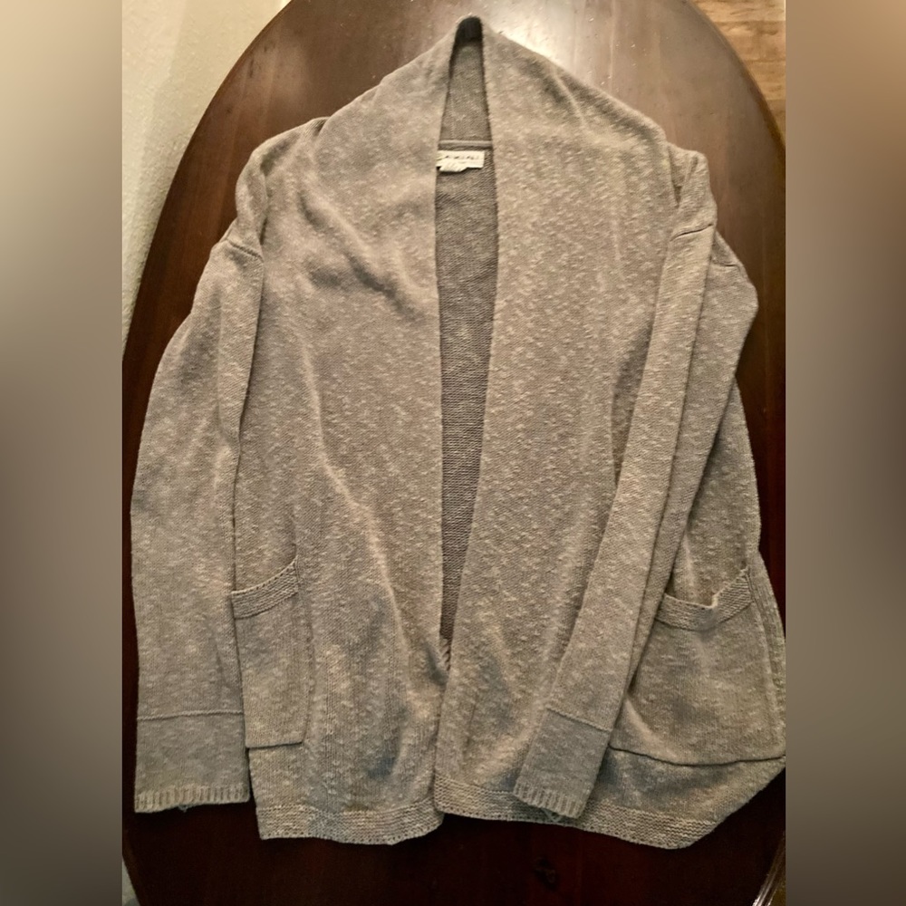 Anthropologie Akini COTTON Grey Green Poncho Sweater Wrap Shawl Top Pockets XS S